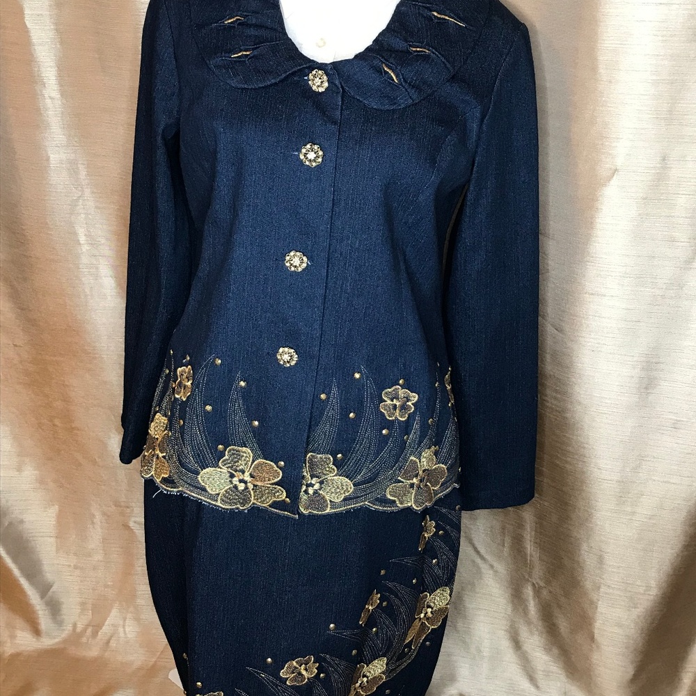 Odeliah 2 Piece Denim Gold Embellished